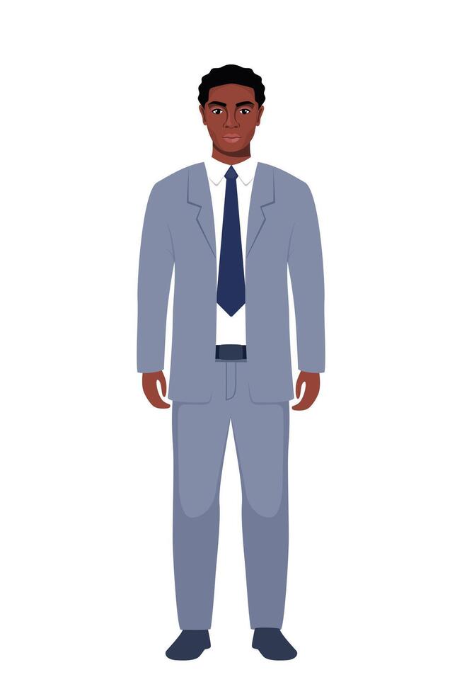 Elegant young black man in business suit. Flat sytle illustration of a handsome successful businessman. vector