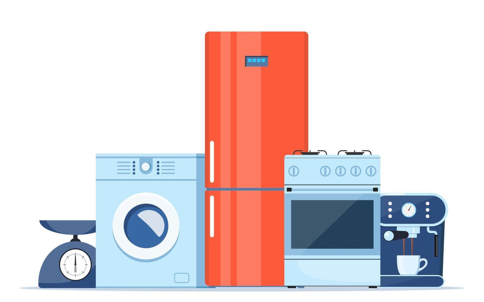 Household electric devices composition. Home appliance set. Domestic equipment. House electronics. illustration. vector