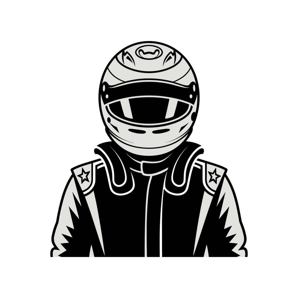 A black and white image of a man in a helmet vector