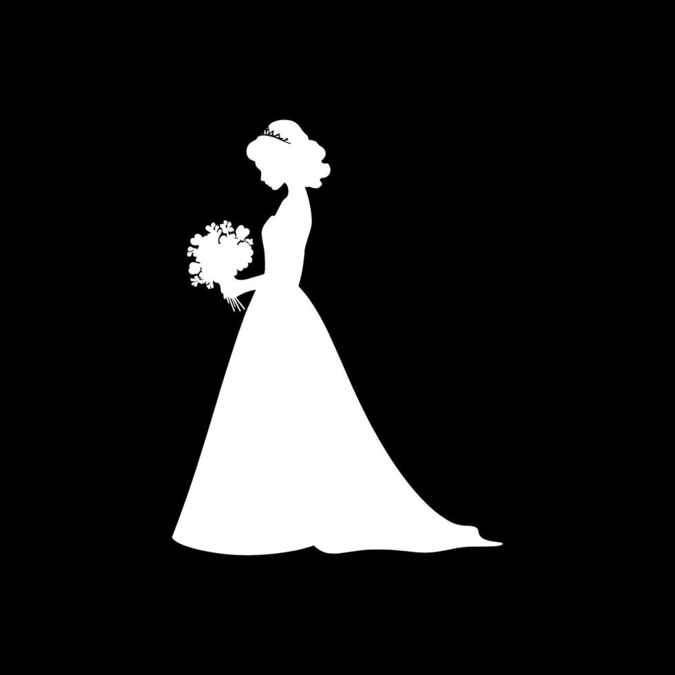 A silhouette of a bride holding a bouquet vector