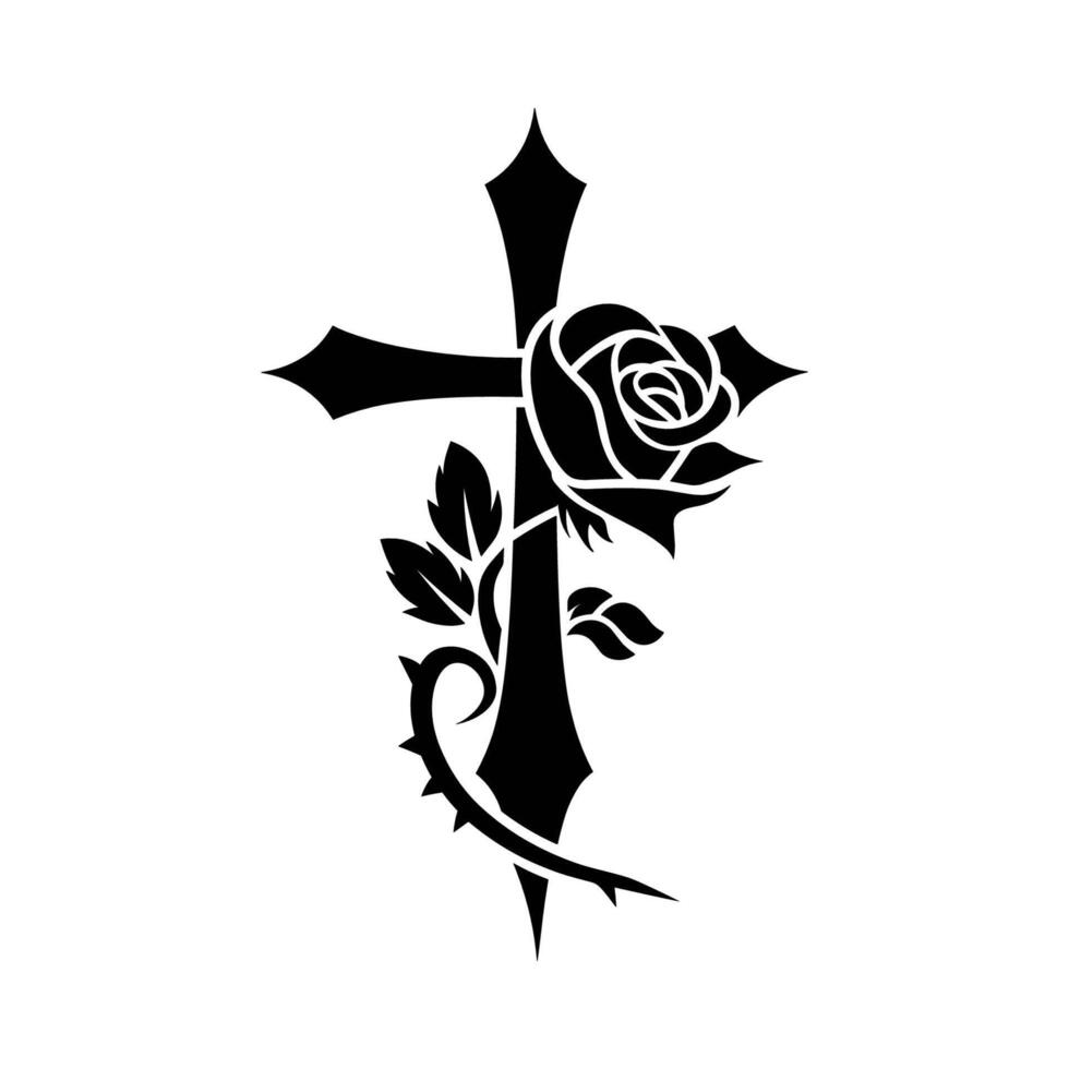 a cross and rose on a white background vector