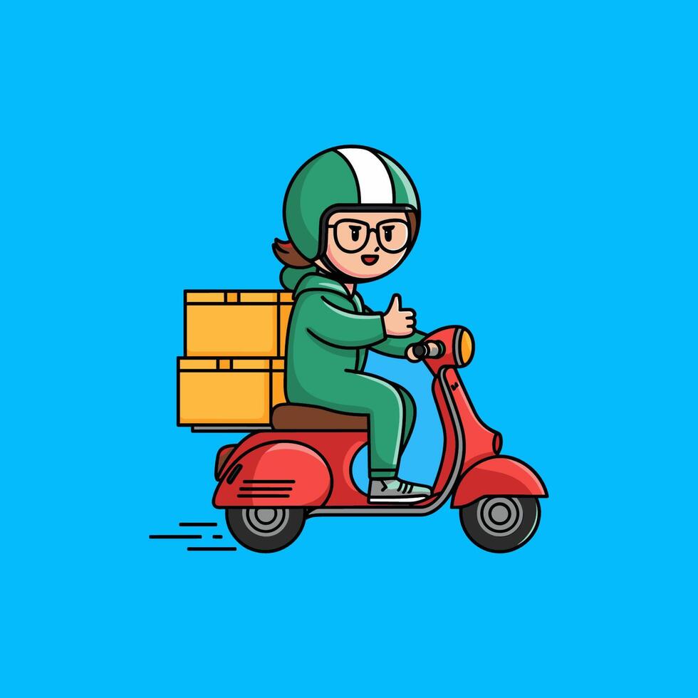 A man in a helmet riding a scooter with boxes on it vector