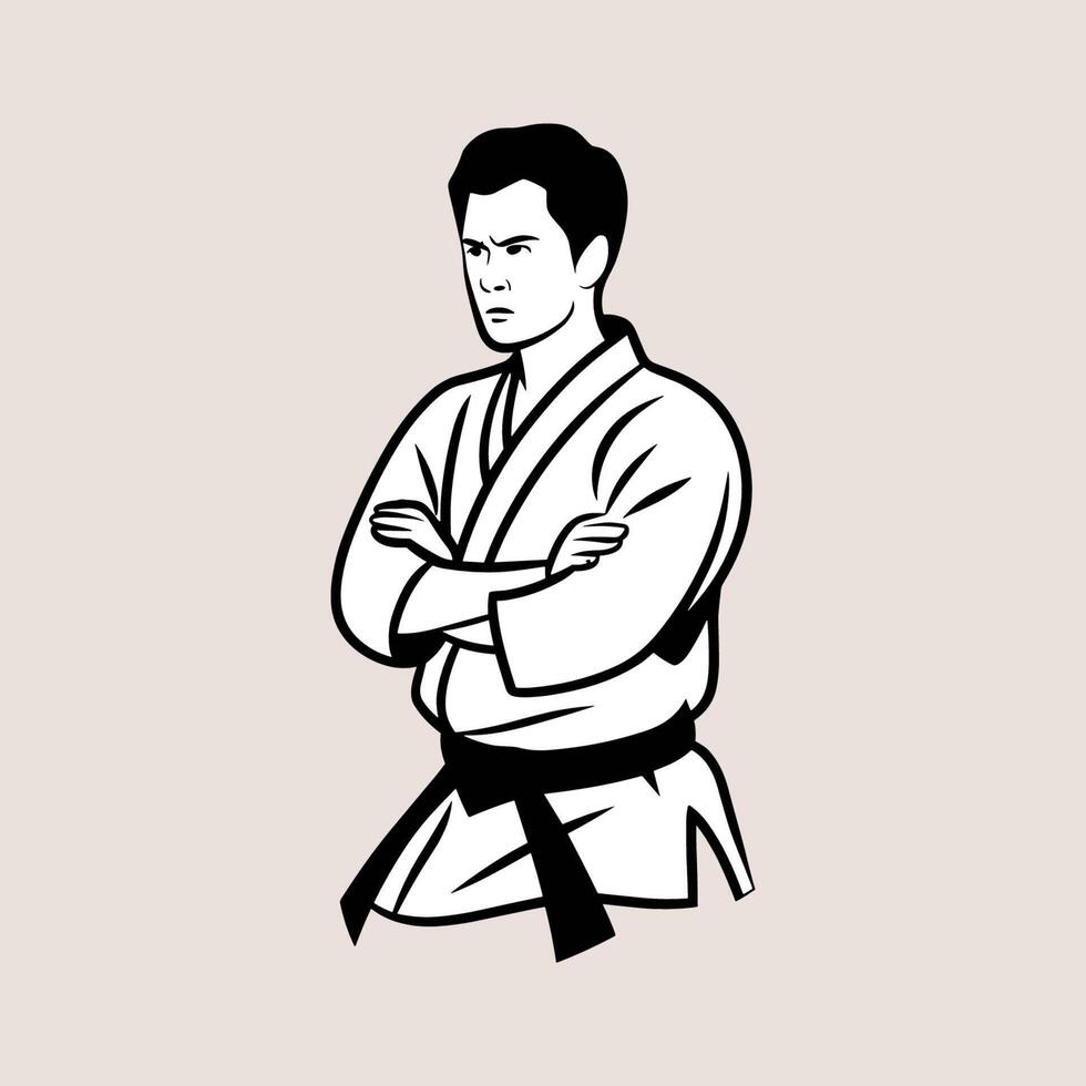 A man in karate gear standing with his arms crossed vector