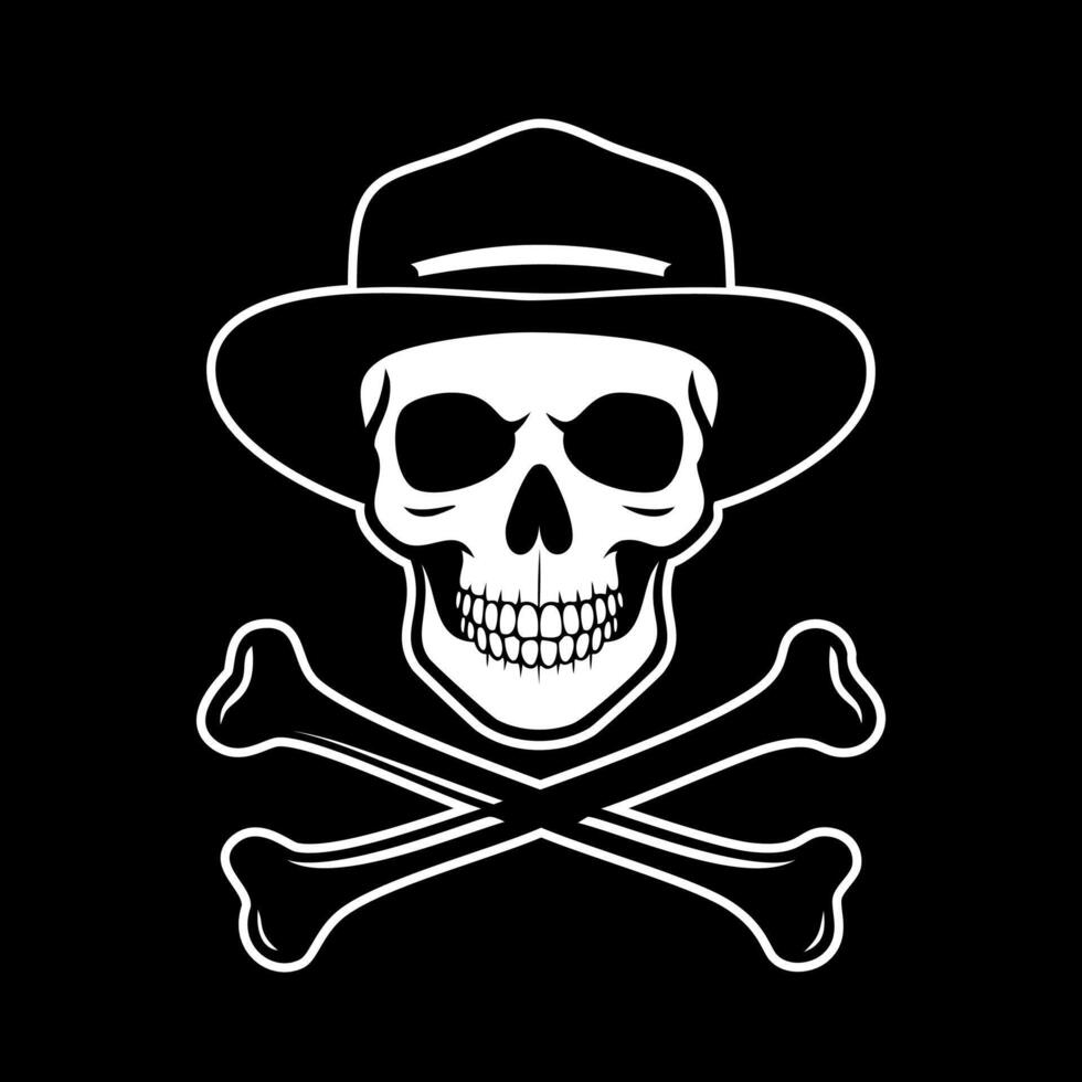A skull wearing a hat and crossbones on a black background vector