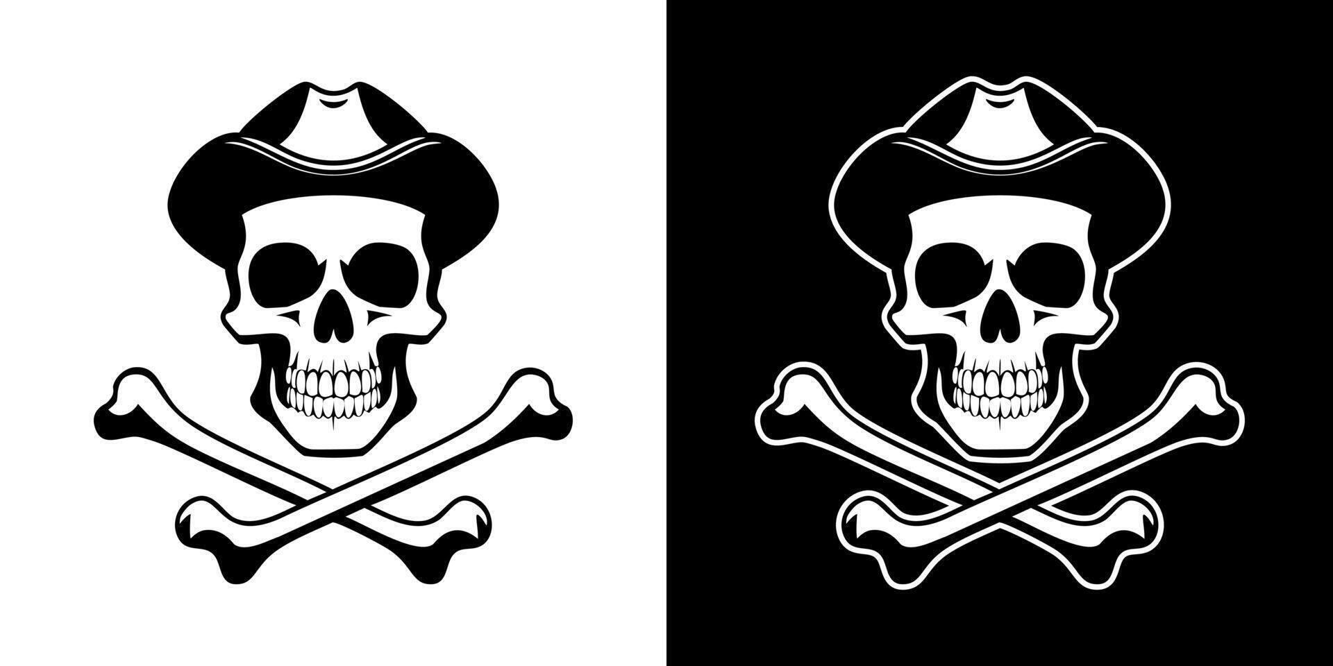 Two skull and crossbones icons on black and white background vector