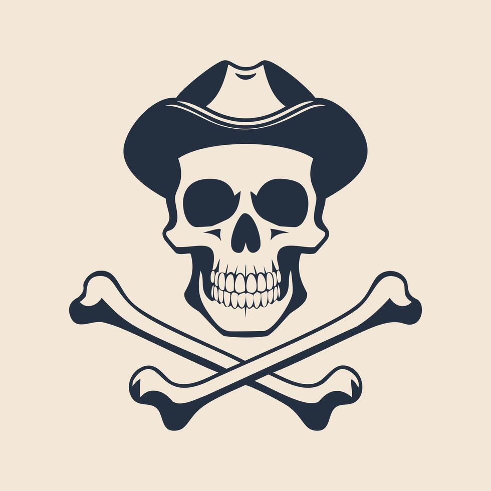 Skull and crossbones icon with hat and bones vector