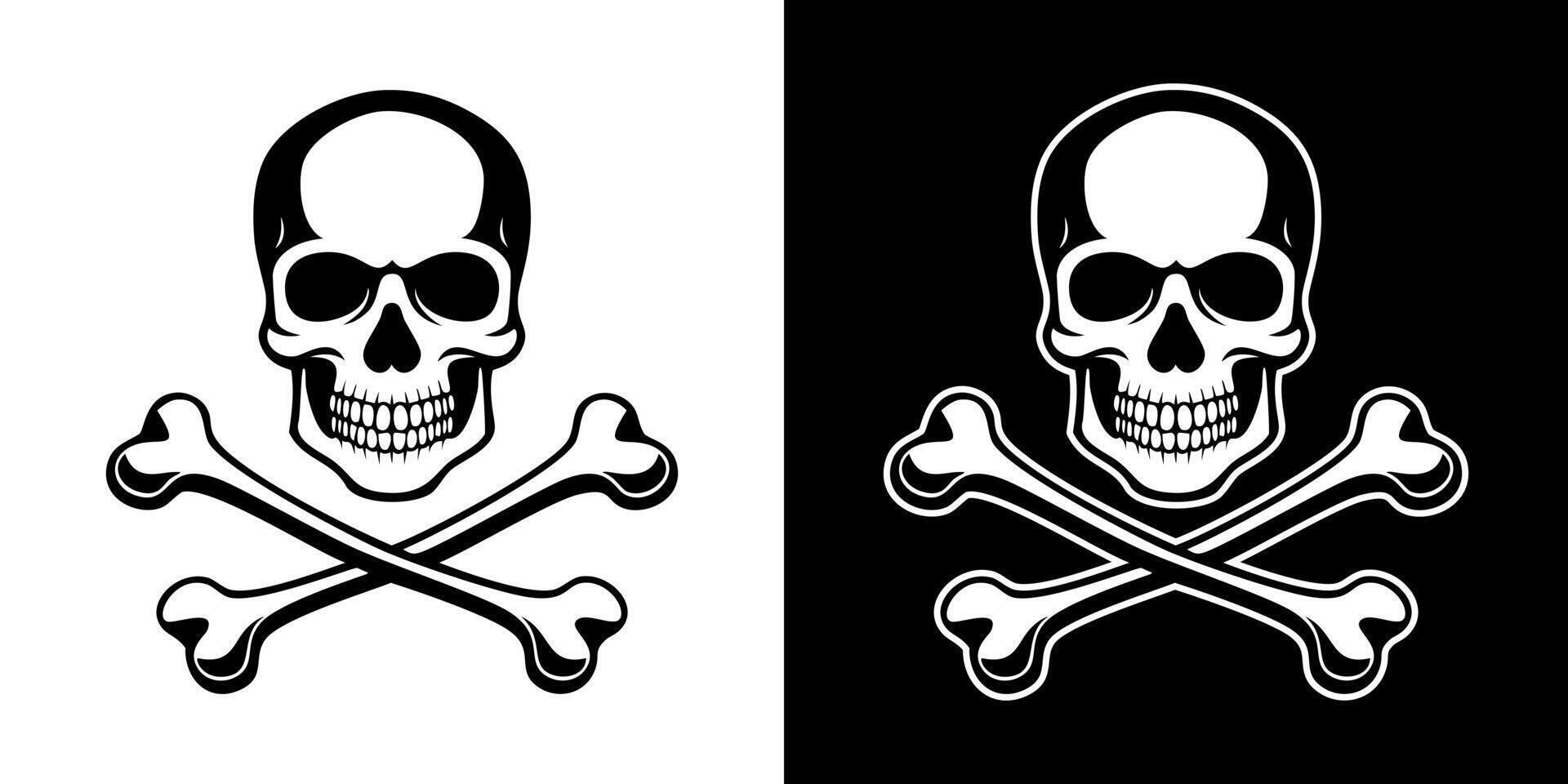 Two different skull and crossbones symbols on a black and white background vector