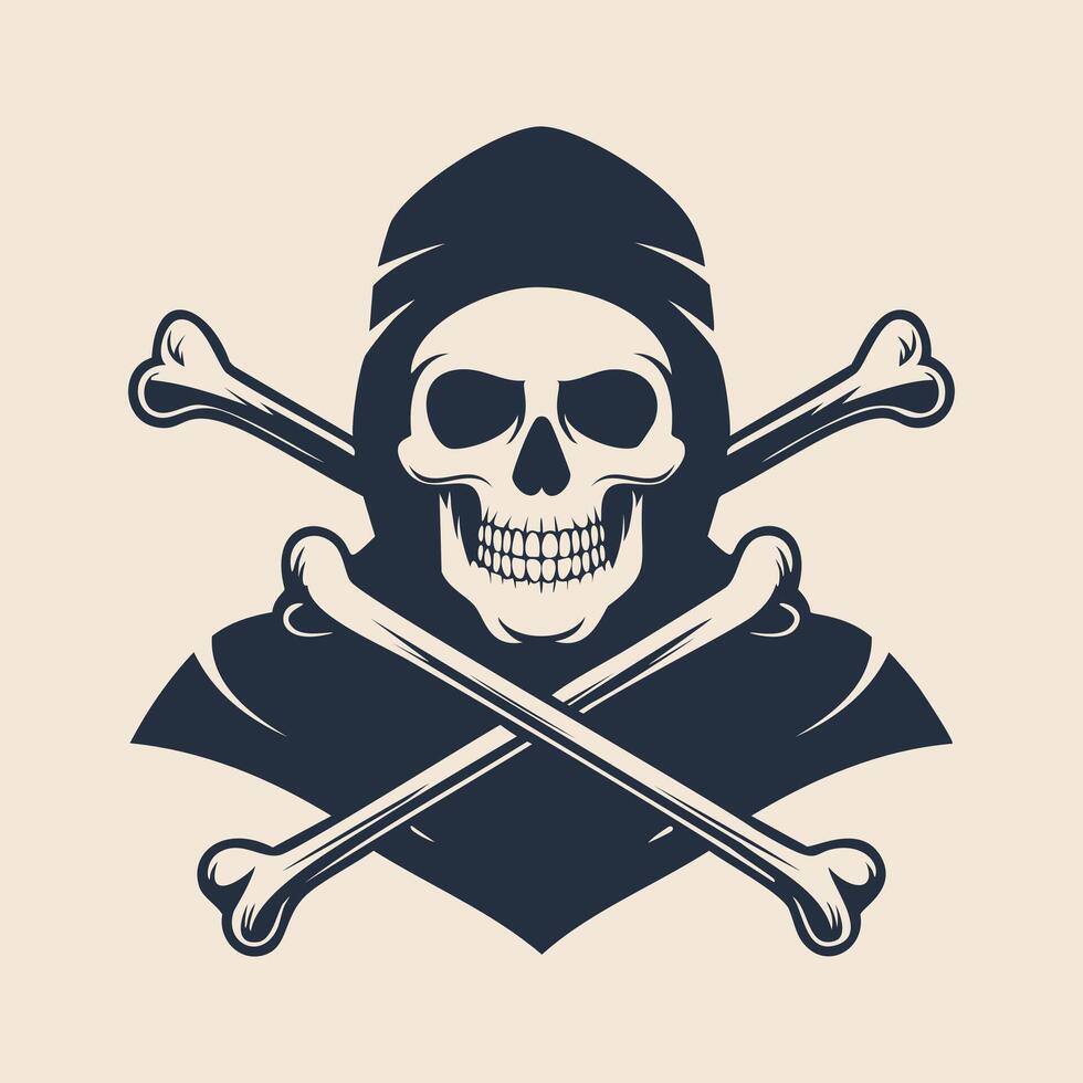 Skull and crossbones with a hooded person vector