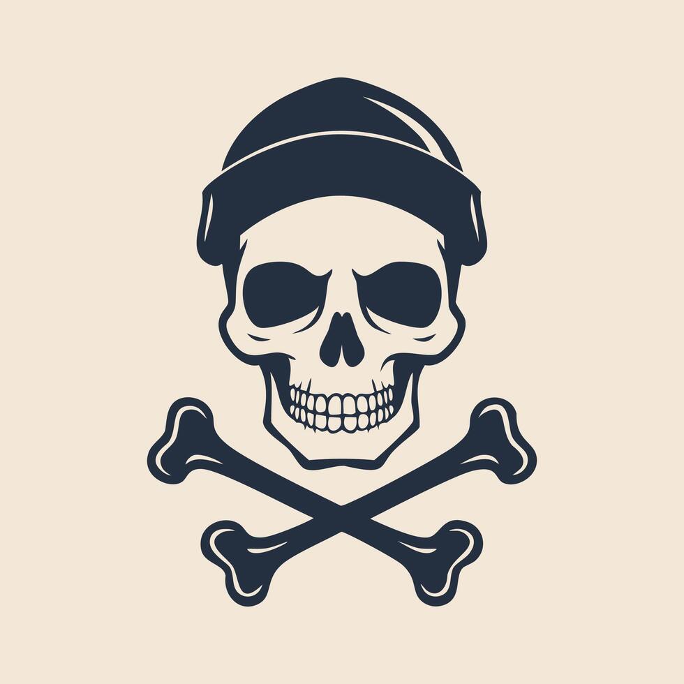 Skull and crossbones icon with hat and crossbones vector