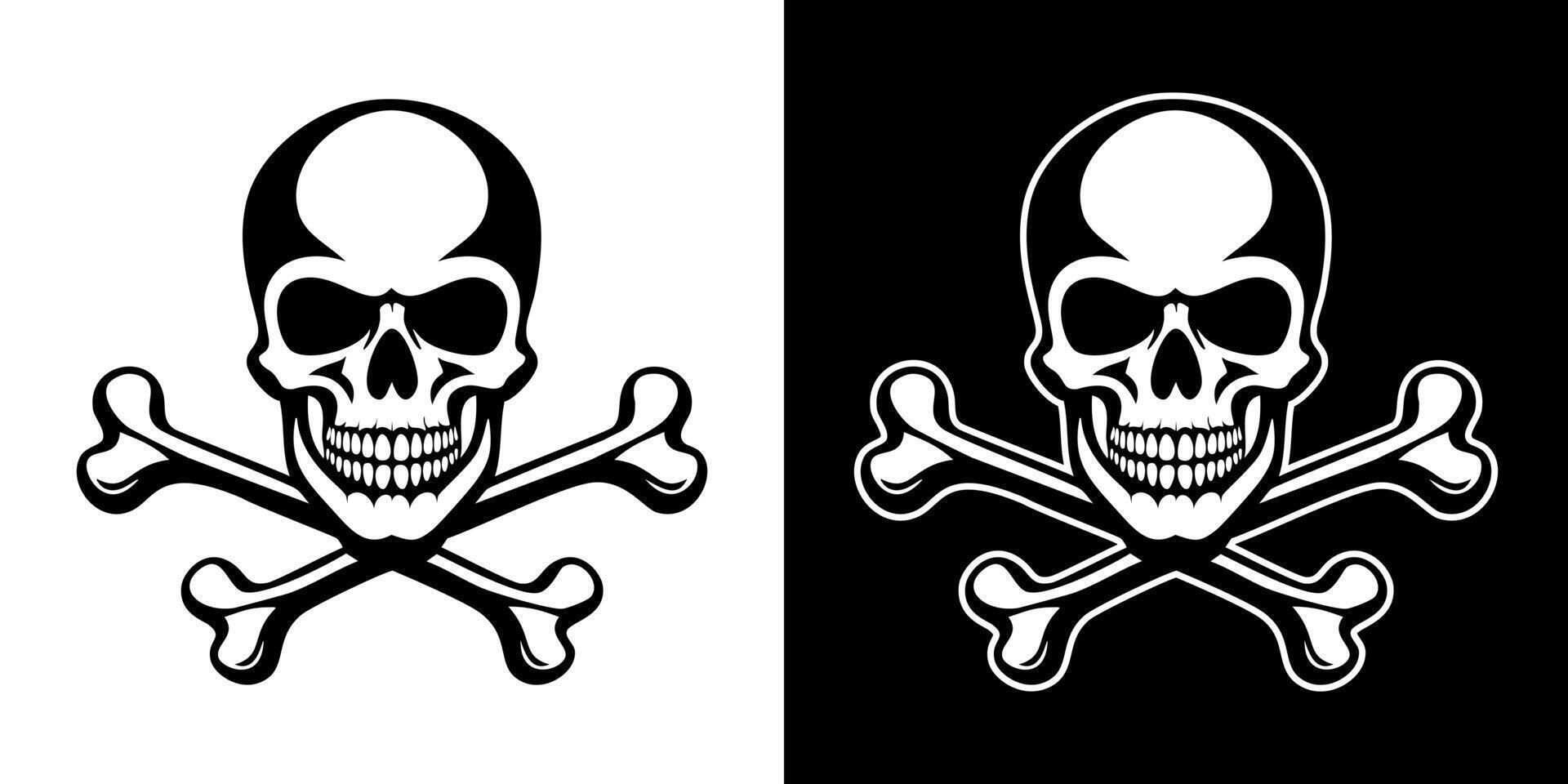 Two skull and crossbones symbols on a black and white background vector