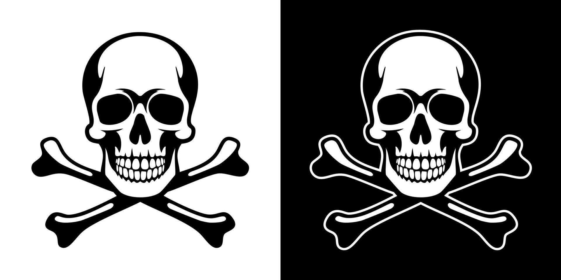 Two skull and crossbones symbols on a black and white background vector