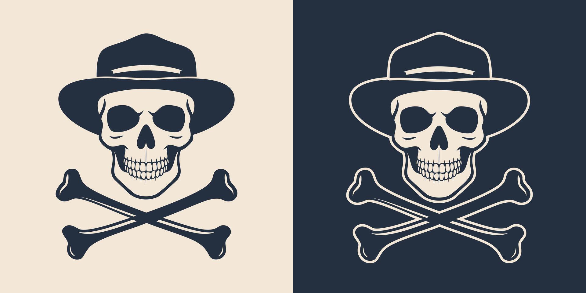 Two skull and crossbones icons with hats and hats vector