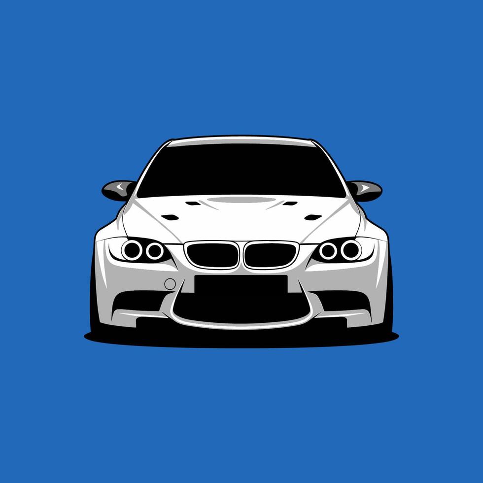 A white bmw car on a blue background vector