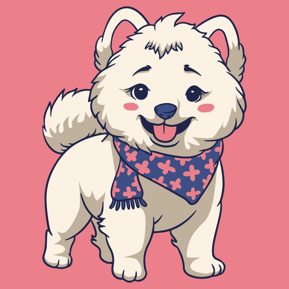 Adorable Samoyed with cozy scarf vector