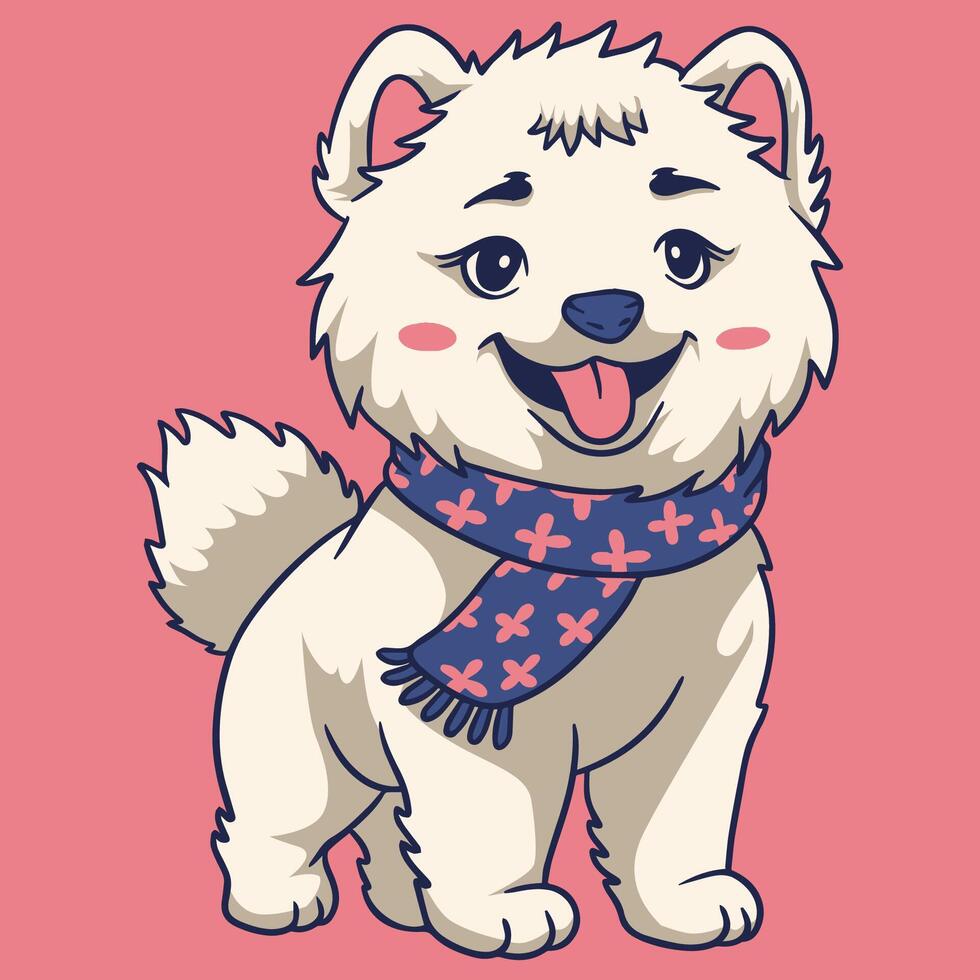 Fluffy Samoyed puppy scarf design vector