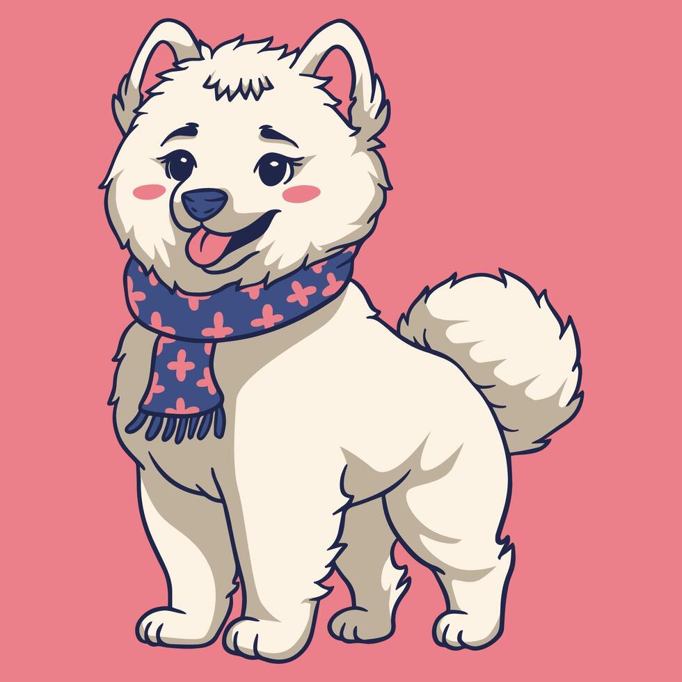 Cute white samoyed dog illustration vector
