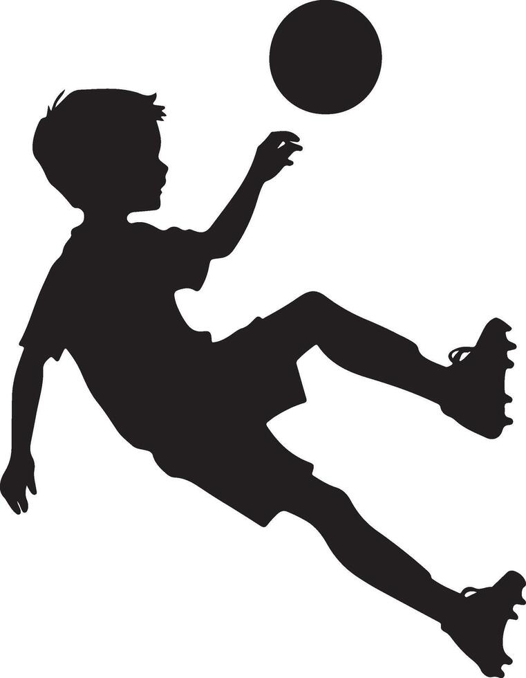 silhouette of a boy kicking a soccer ball vector