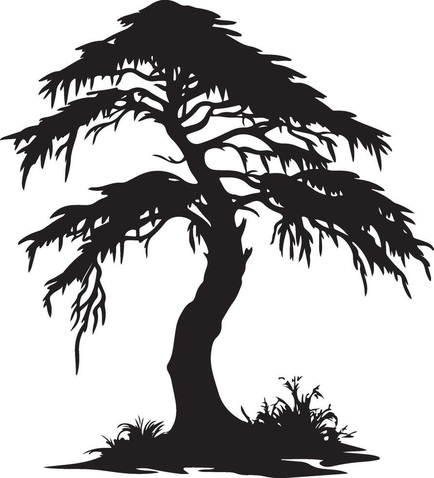 silhouette of a tree with leaves and branches vector