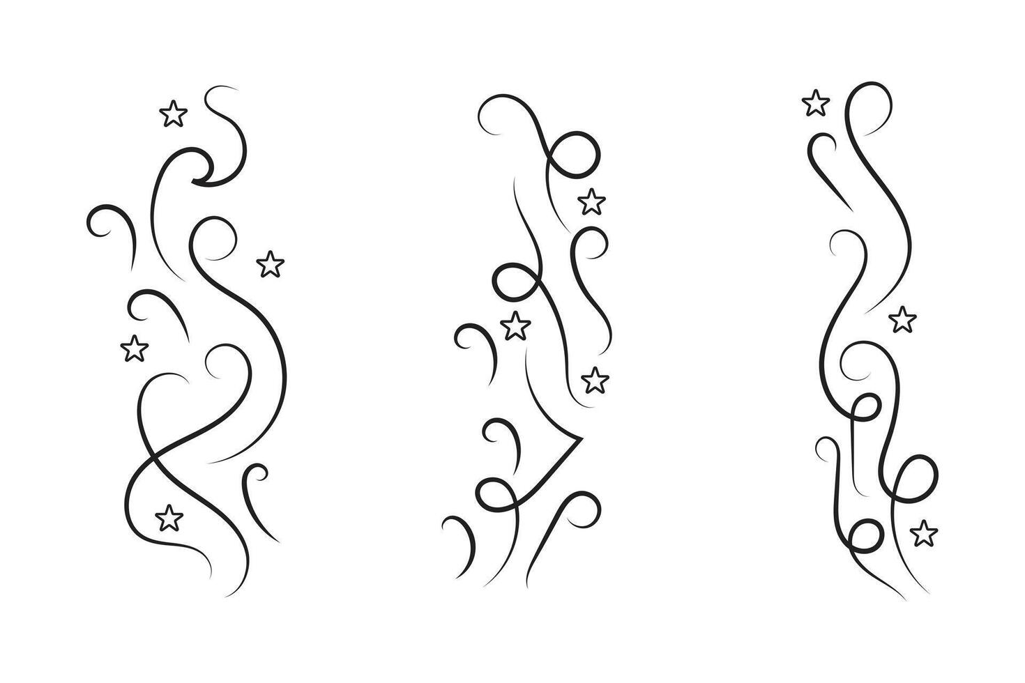 A set of three different designs of swirls and stars vector