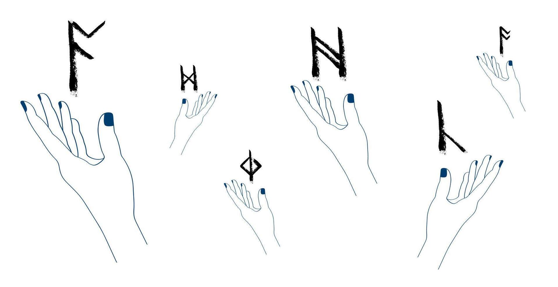 a drawing of four hands with different symbols on them vector