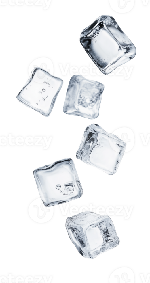 Floating ice cubes creating a serene moment of refreshment in the air png