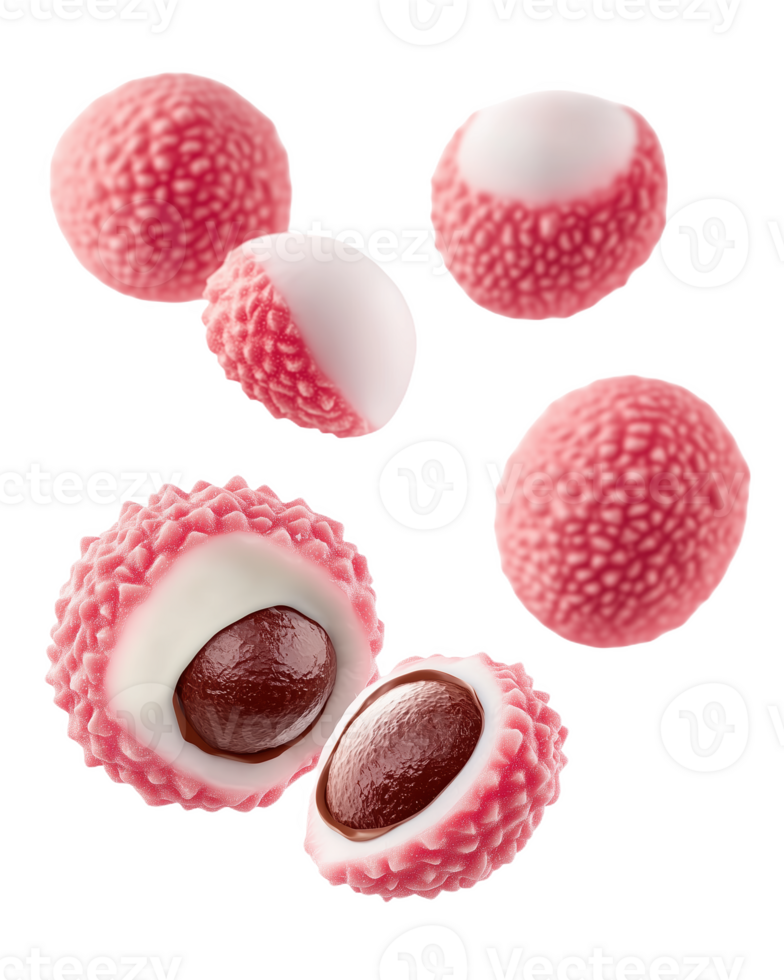 Delightful pink and white litchi candy arranged creatively on a light background png