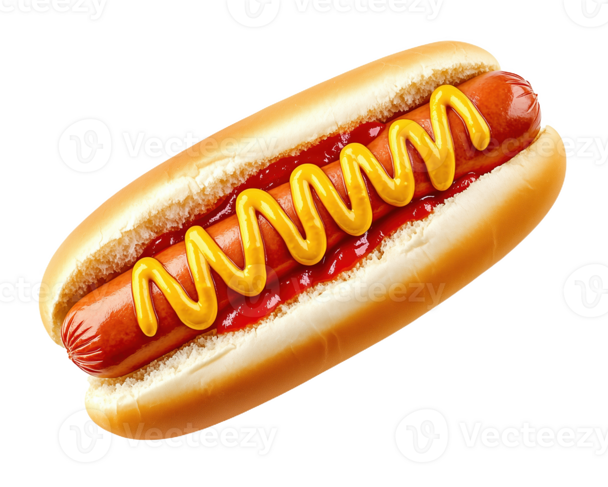 Delicious hot dog with mustard and ketchup, ideal for summer barbecues png