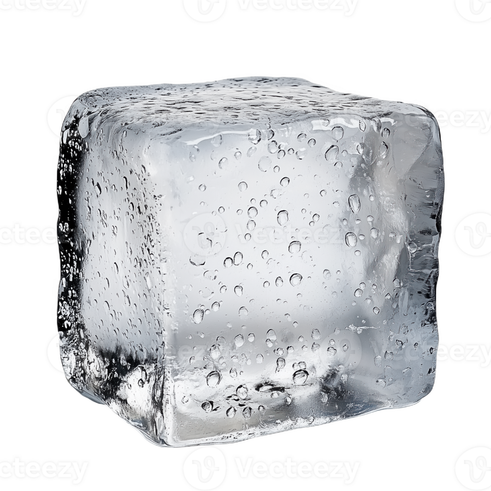 A large ice cube sparkles softly, showcasing intricate edges and bubbles png