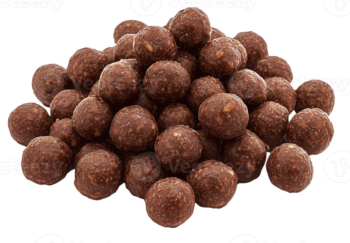 A delightful pile of chocolate cereal balls ready for breakfast indulgence png