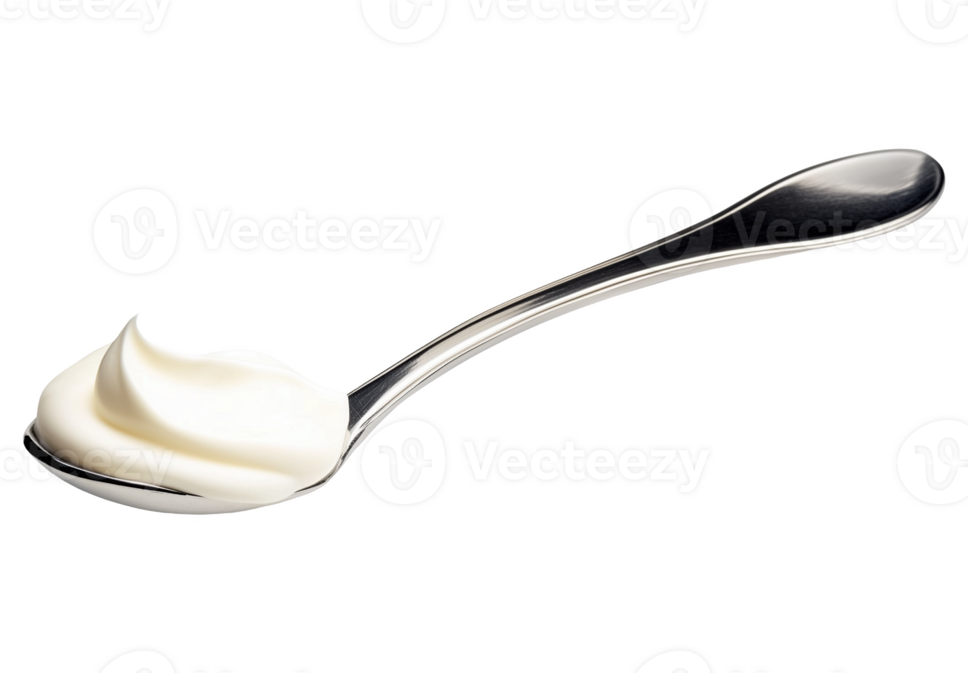 Sour cream on a shiny spoon against a clean white background png