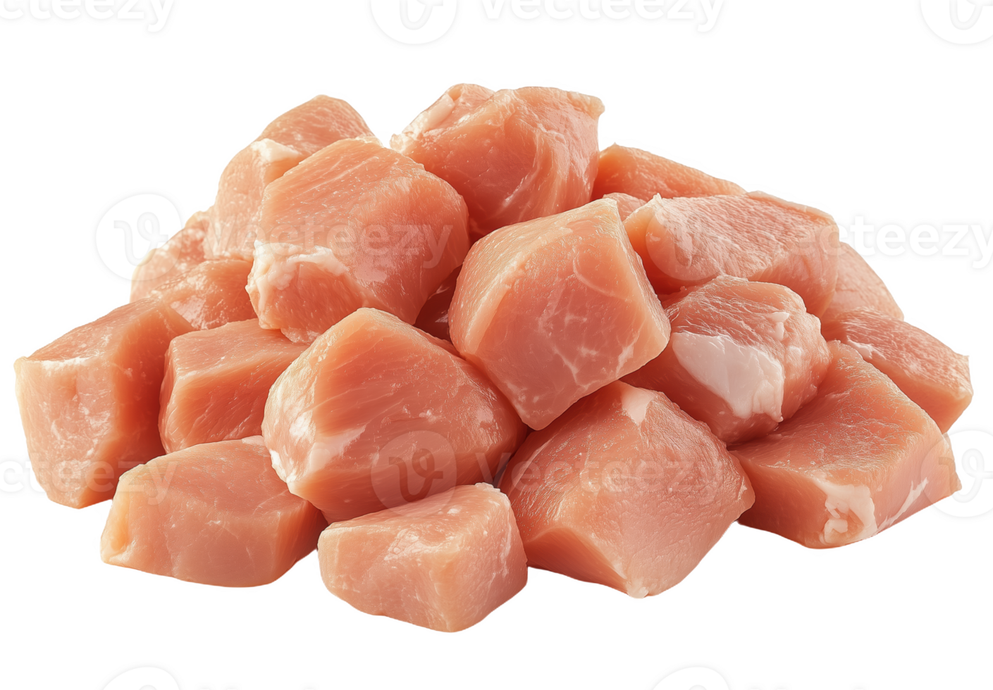Freshly cut cube-shaped raw chicken meat ready for cooking and meal preparation png