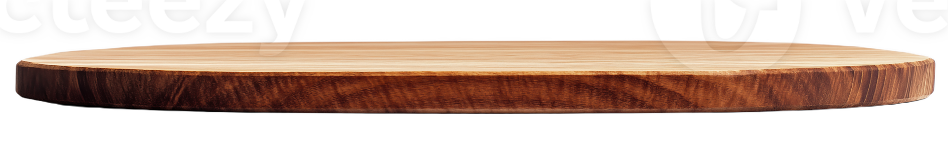 Elegant flat round wooden board showcasing natural grain on a rustic kitchen table png