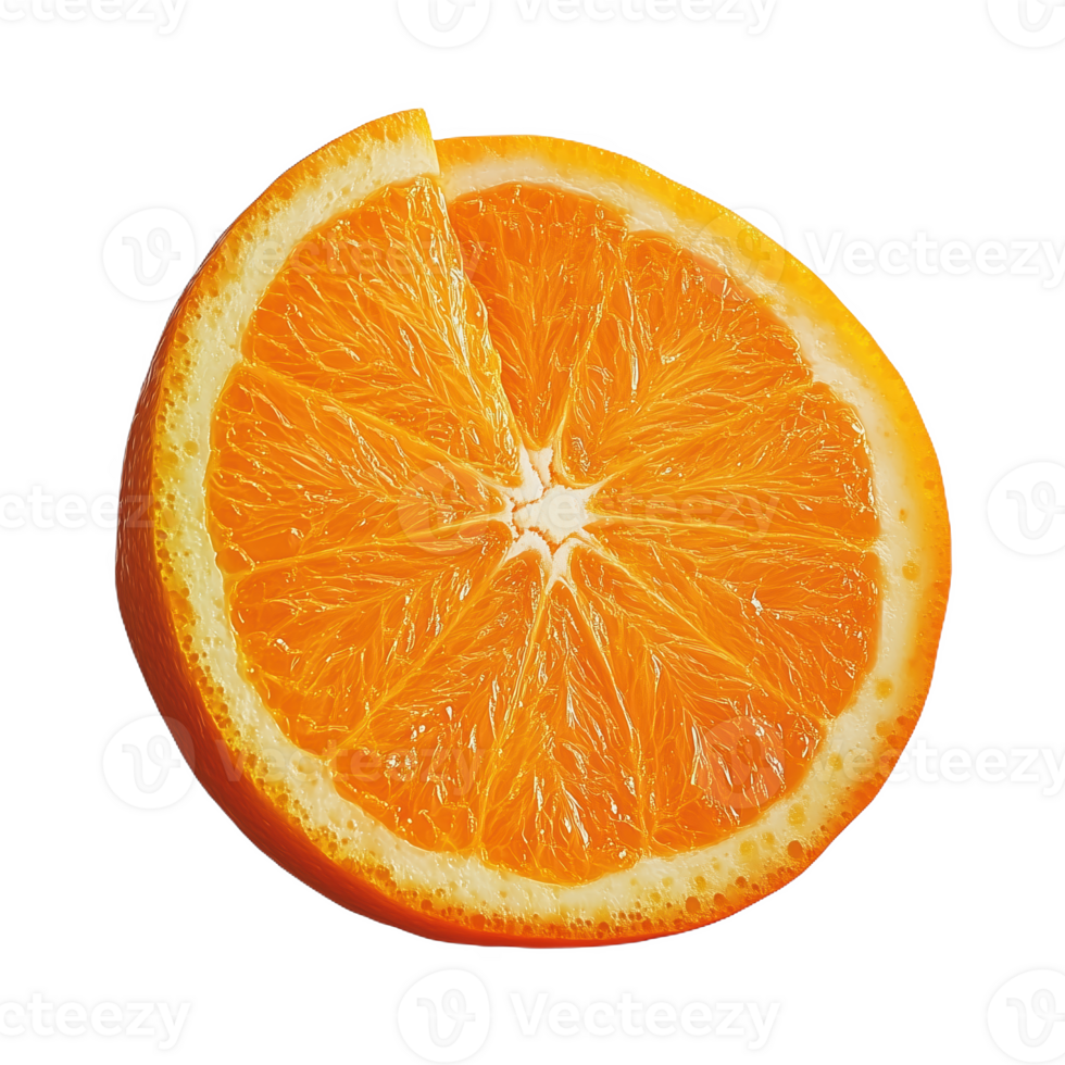 A vibrant slice of orange resting against a minimalist background inviting a fresh taste png