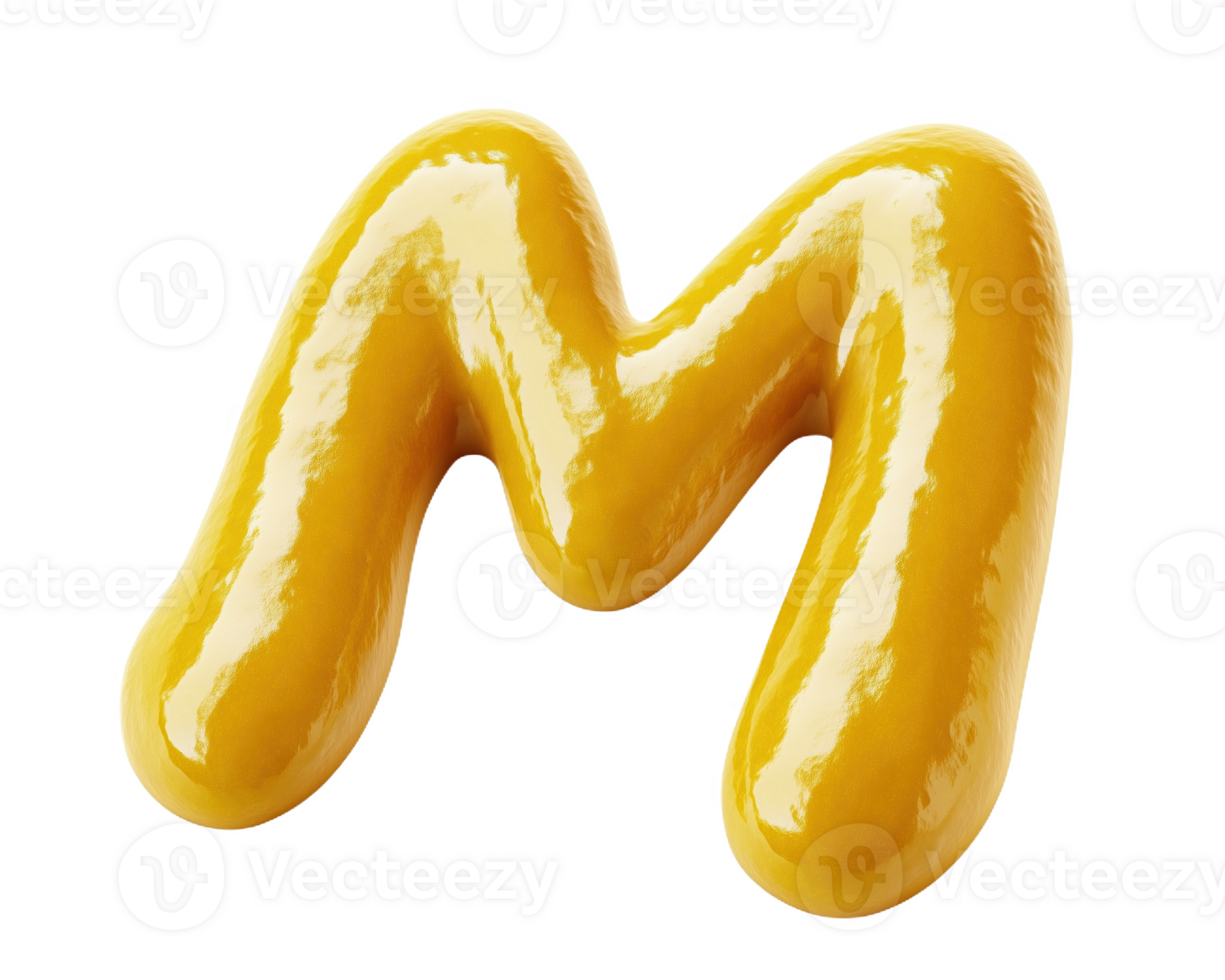 Vibrant mustard sauce creatively shaped into a bold letter 'M' for culinary delight png