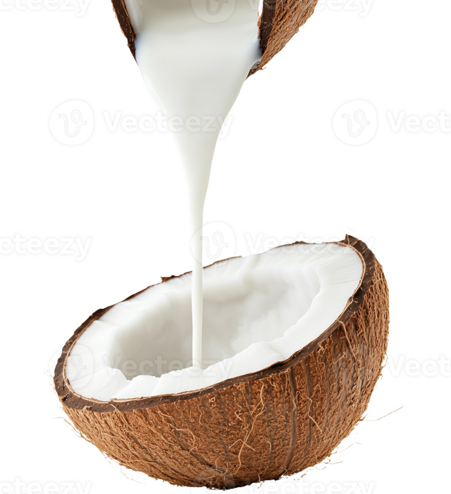 coco Concha com fresco leite derramando Fora dentro uma brilhante, minimalista configuração png
