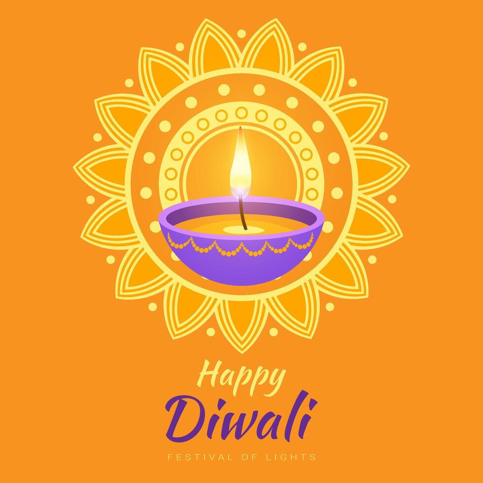 A colorful design of a candle with the words Happy Diwali written below it vector