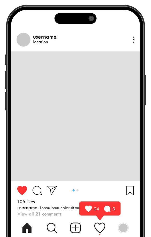 Social network post user interface smartphone mockup vector