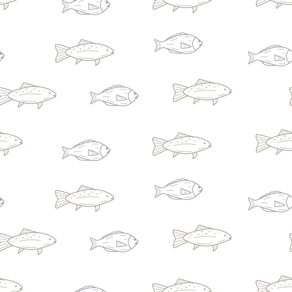 Seamless pattern with fish doodle style. illustration dorado carp, background. vector
