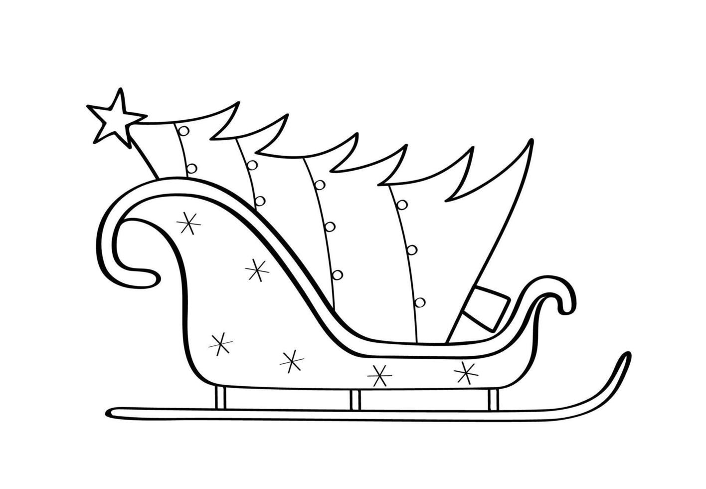 Christmas tree on a sled. doodle illustration, new year and Christmas holiday concept . Isolate on white. vector