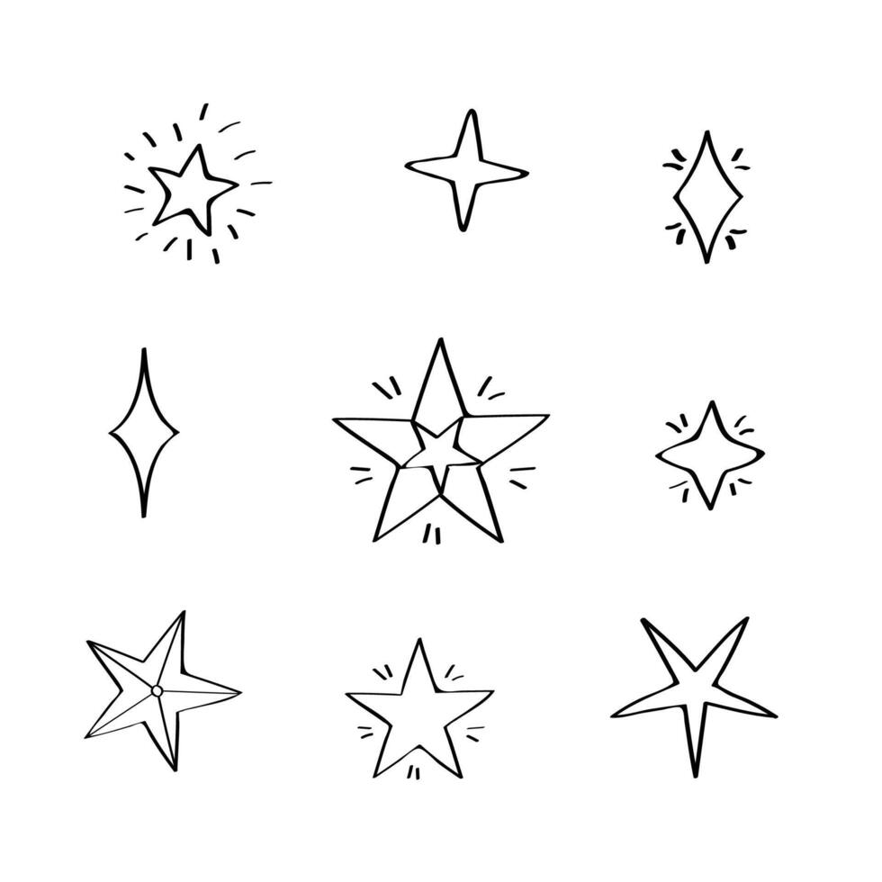 Star doodle icons set. illustration of abstract stars to create sketches. Isolate on white. vector
