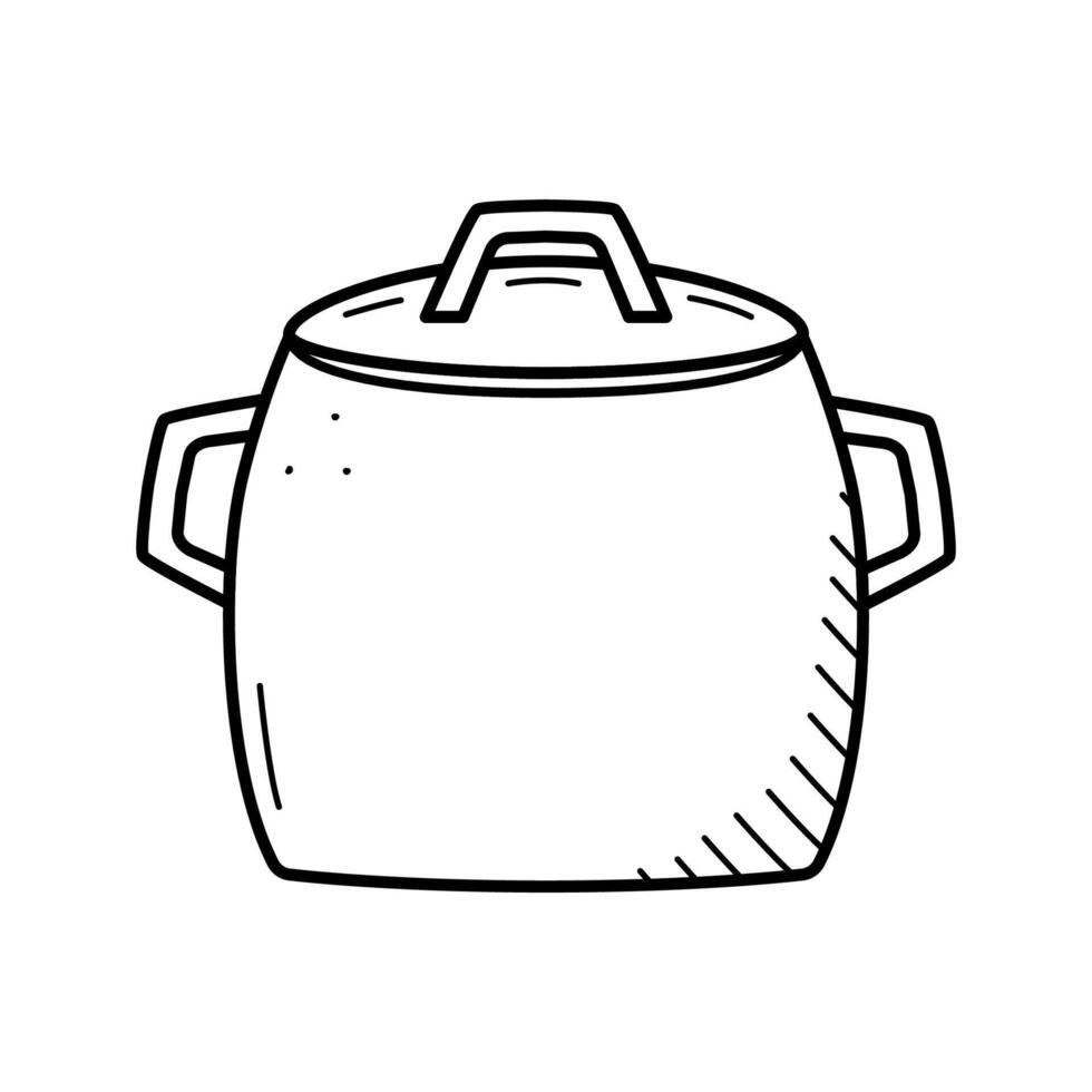 Cookware saucepan pan doodle icon. illustration of kitchen utensils. vector