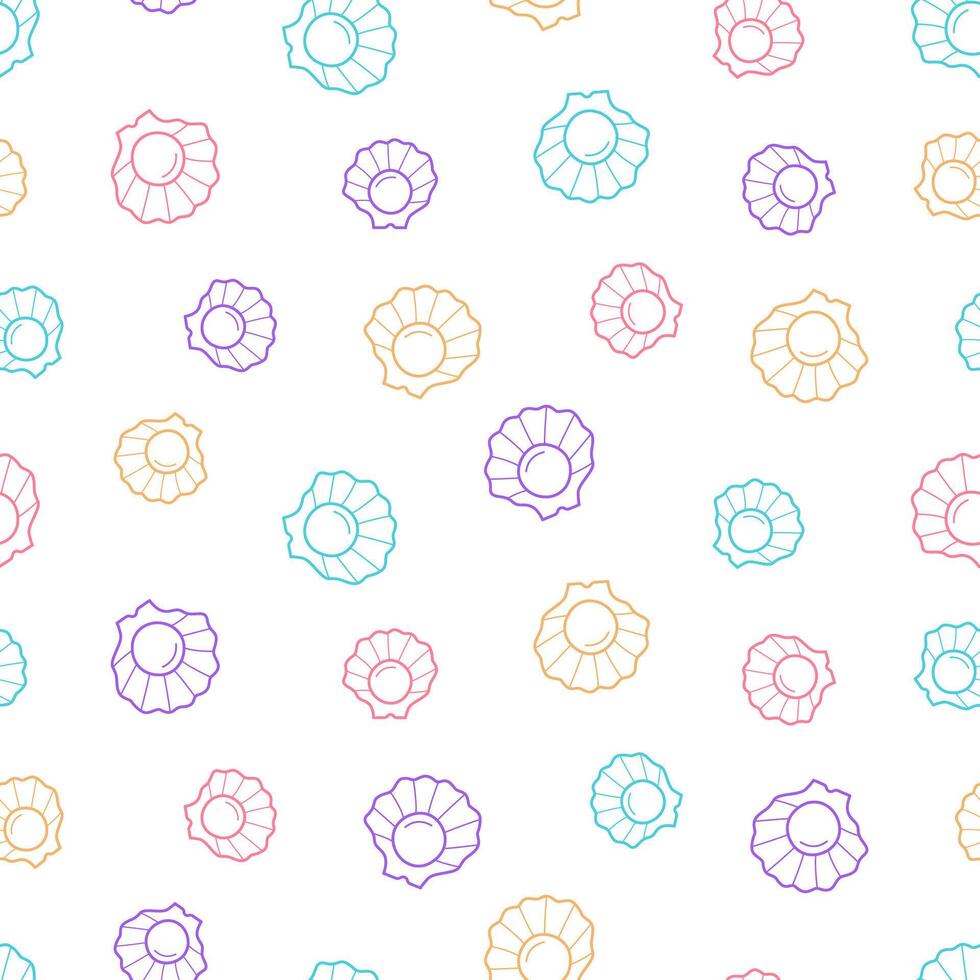 Seamless pearl pattern in an open shell doodle style. background cartoon pearls, wallpaper illustration. vector