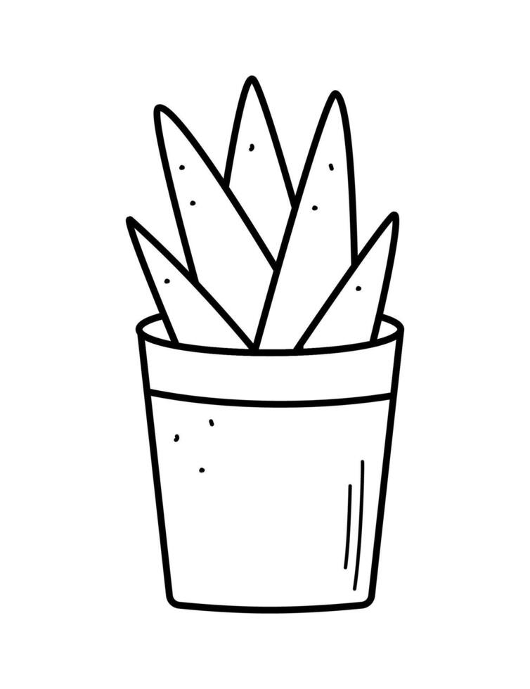 Green flower in a pot, illustration of the contour of a doodle plant, landscaping of the room vector