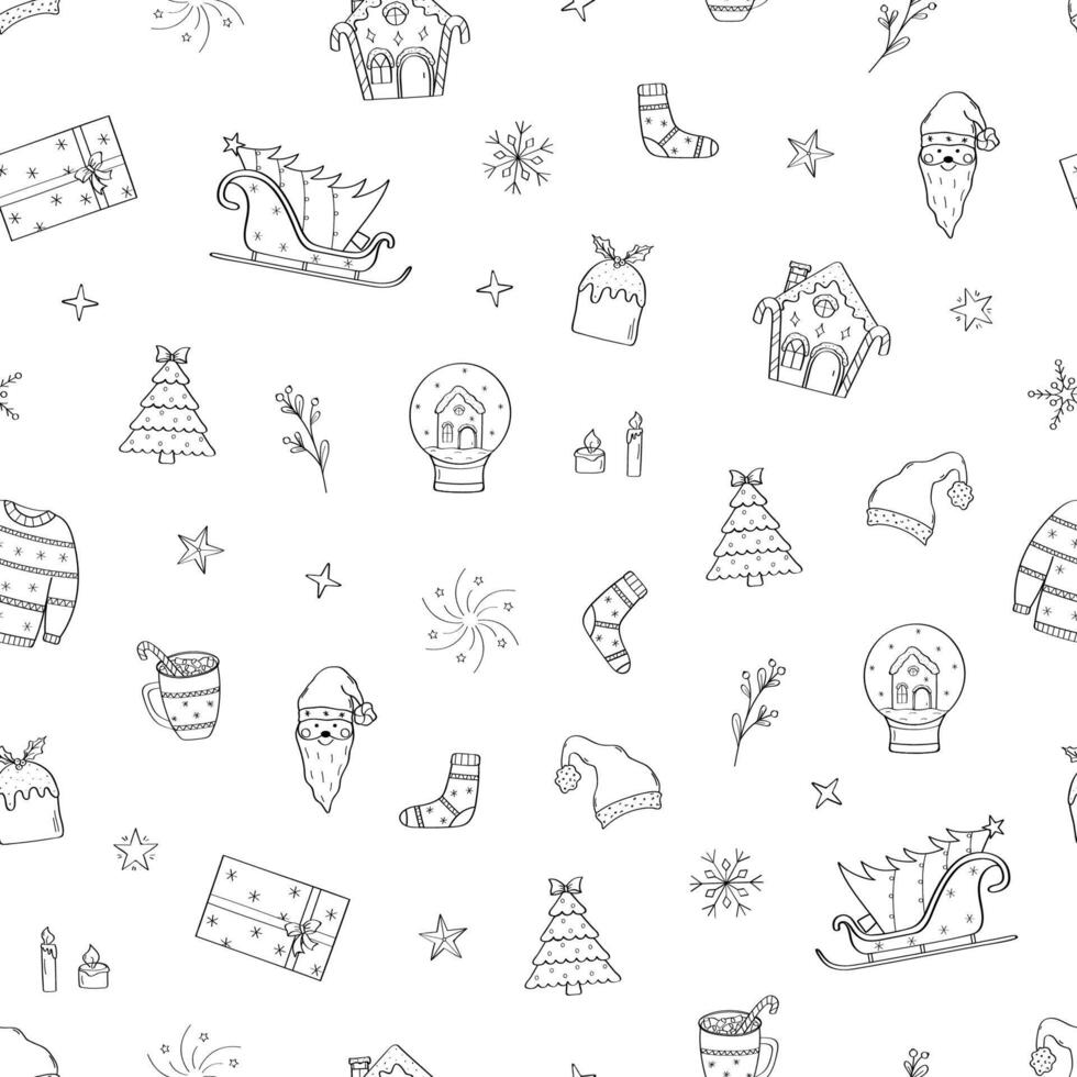Seamless pattern of Christmas doodle icons. illustration background. Concept of New Year holiday. vector