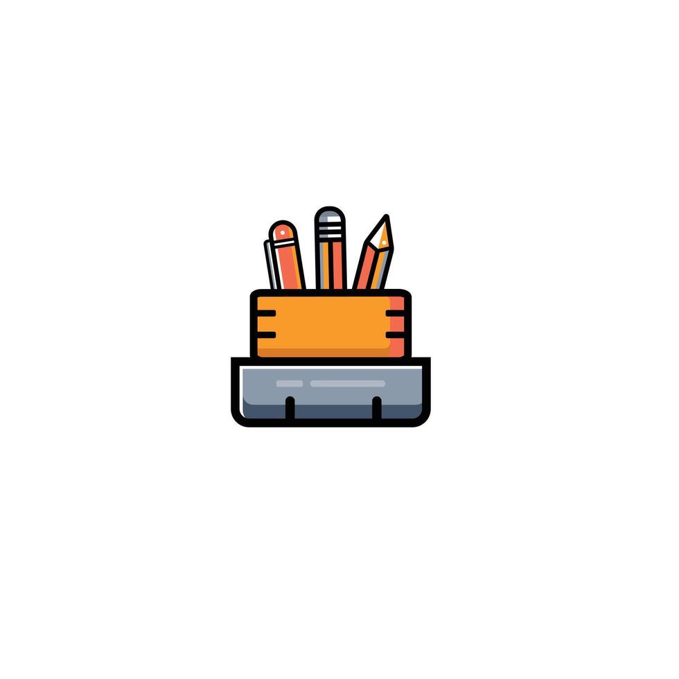 Pencil holder icon design with full color style with black lines, suitable for design drawings and design needs. vector