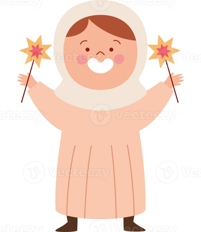 A cartoon girl holding a star and a wand png