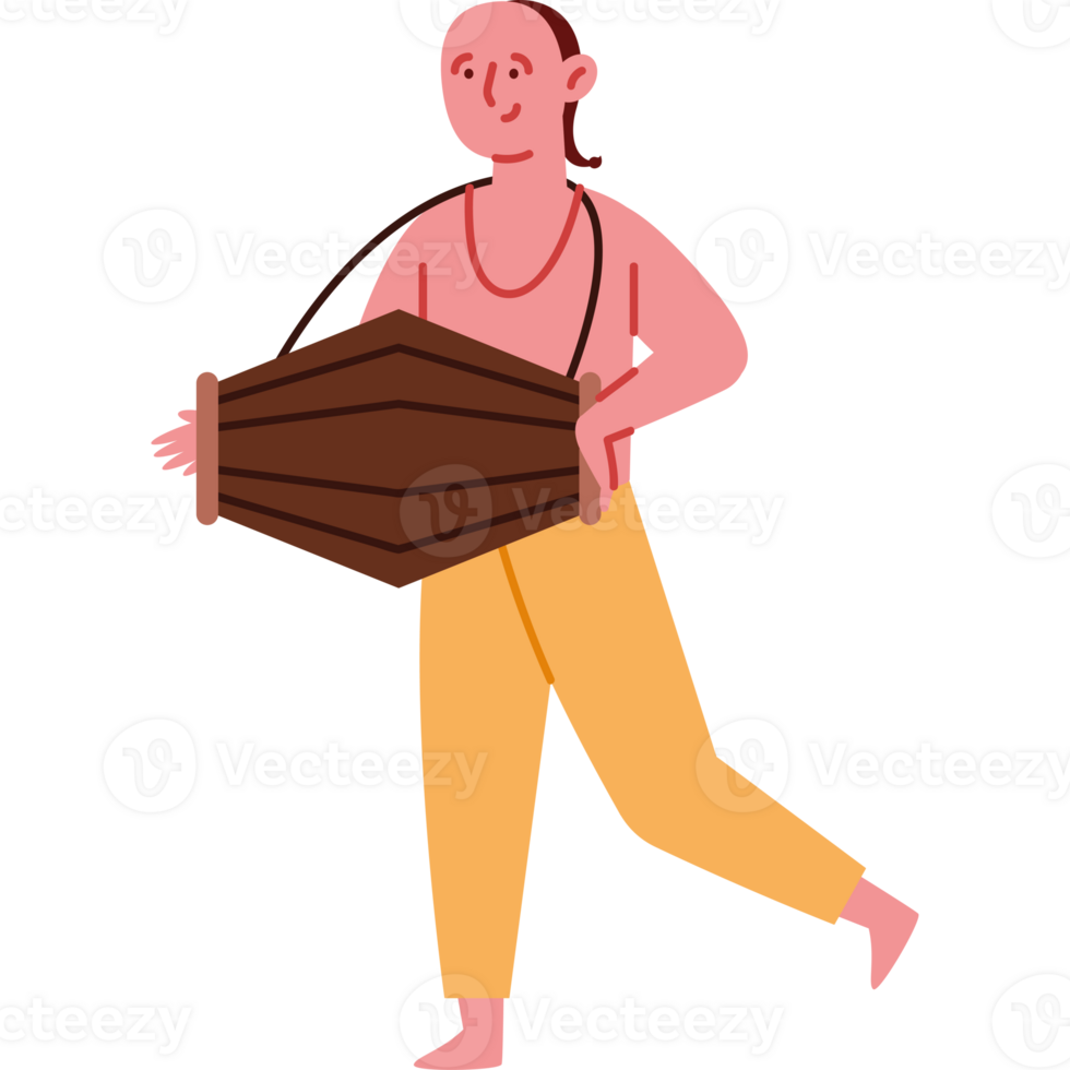 A man carrying a wooden drum png