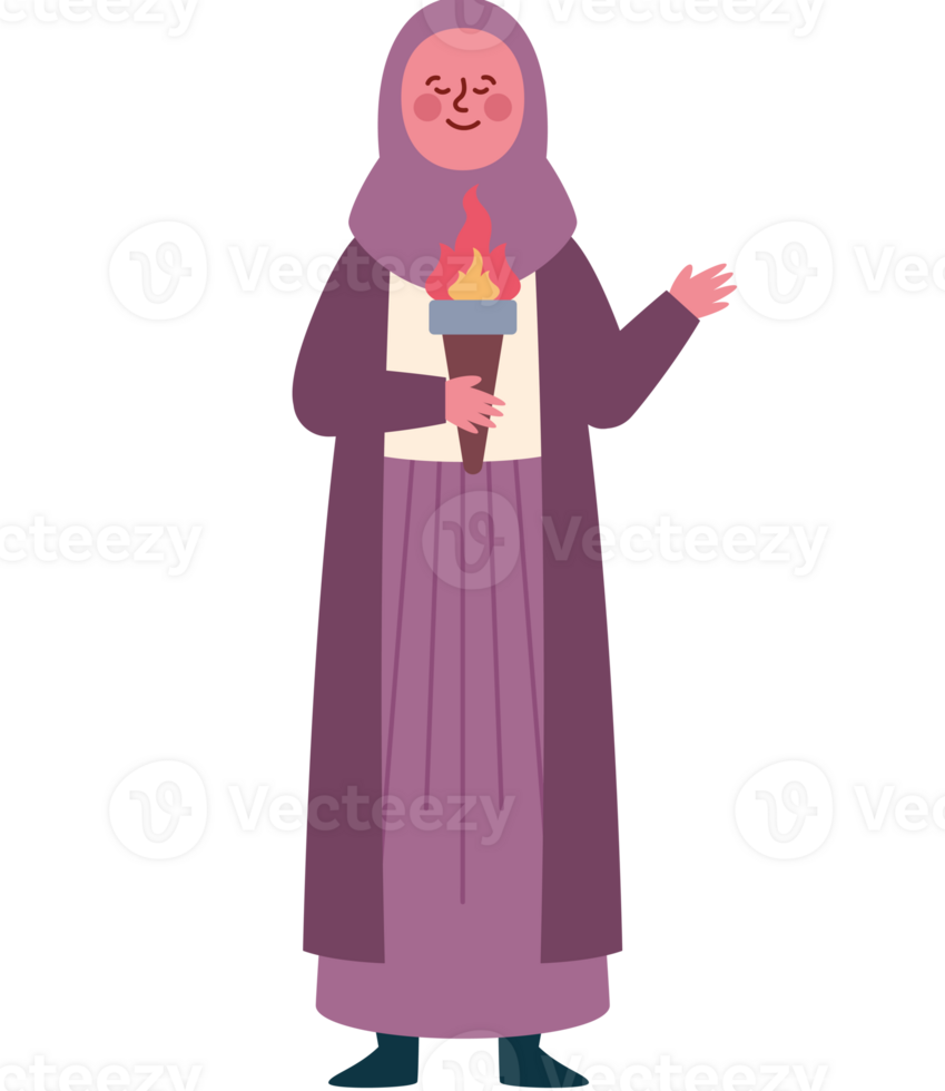 A woman in a purple dress holding a torch png