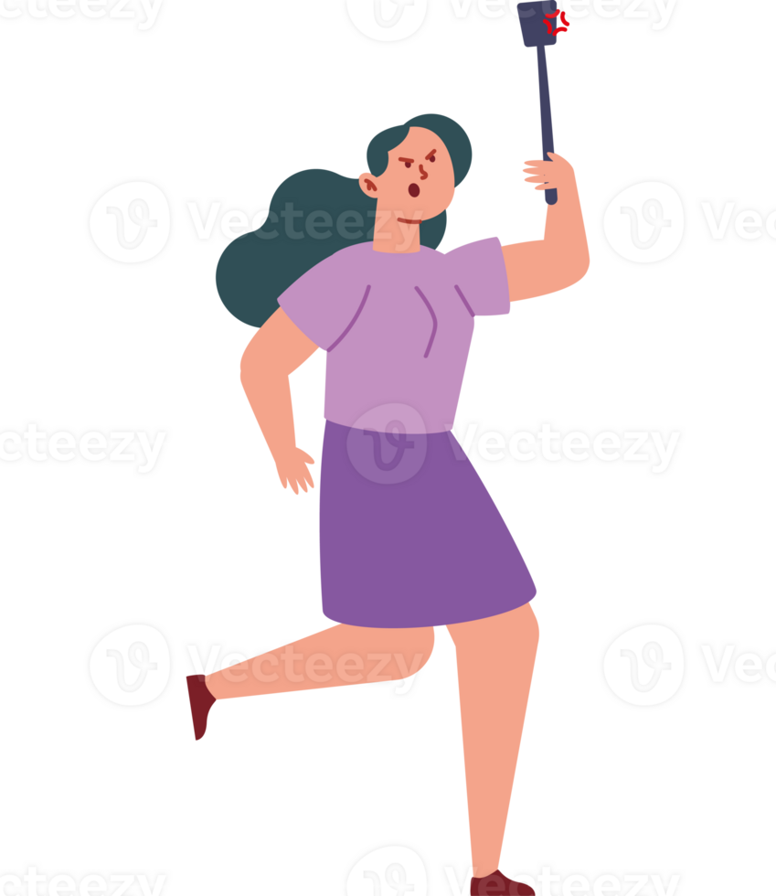 A woman holding a stick with a camera in her hand png