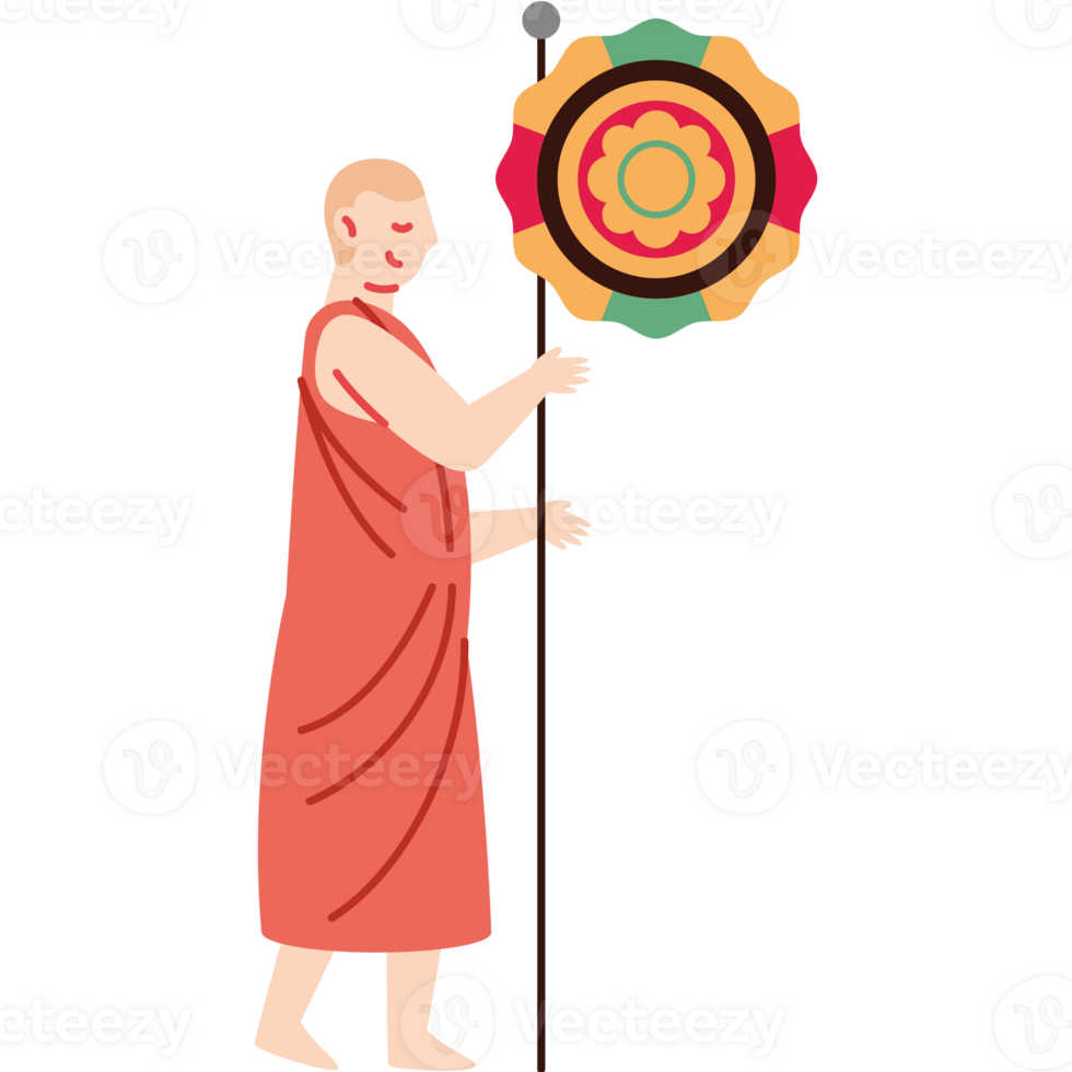 A monk holding a large colorful umbrella png
